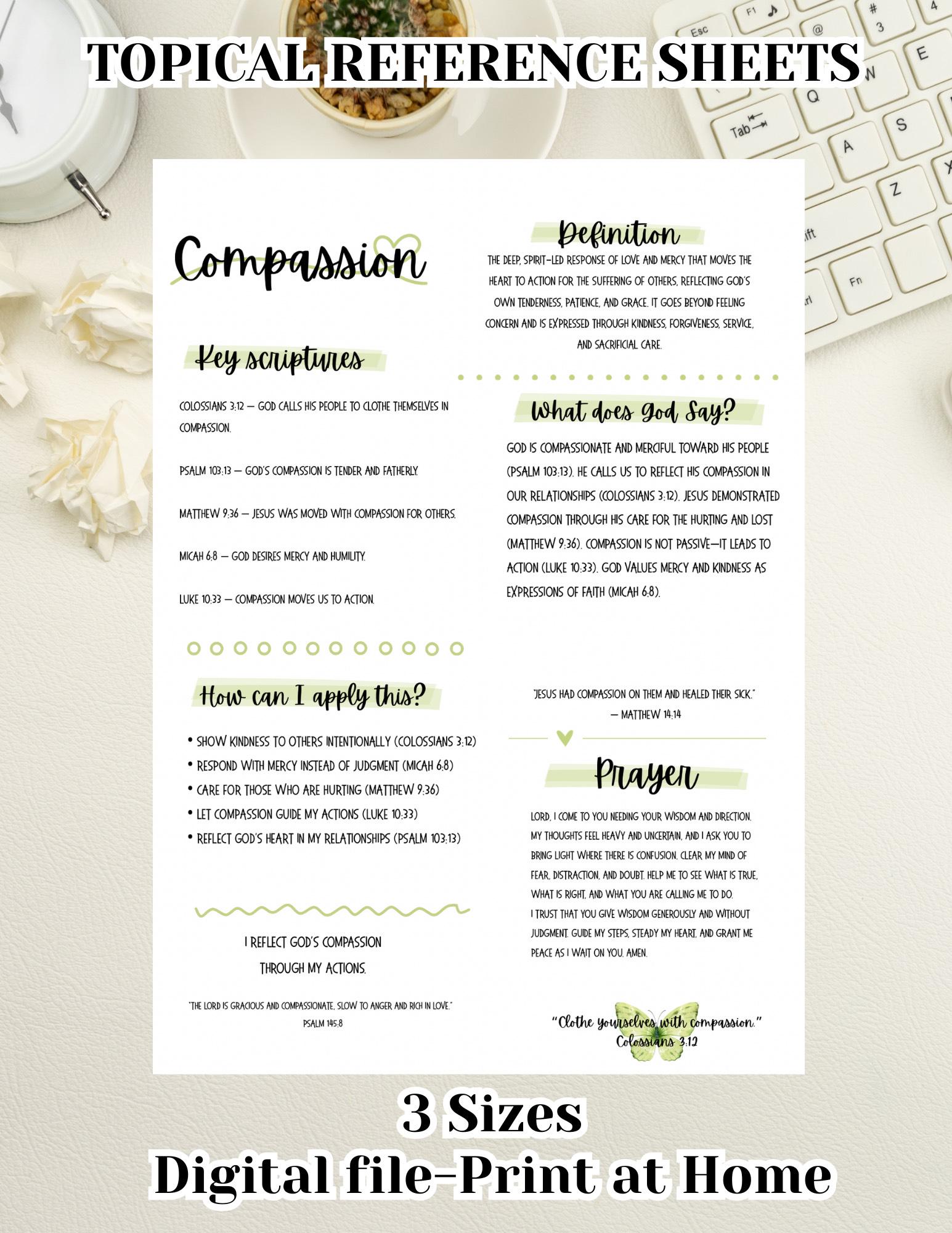 Compassion Notes COMPASSION Topic Reference Sheet Printable 3 Sizes - Etsy