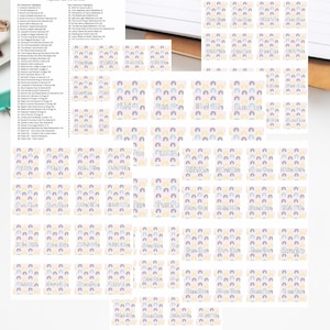 May include: Bible topical tab printout with a list of verses and individual tabs. The tabs feature colorful rainbow designs and text such as "Creation" and "Psalms". The PDF file is visible in the bottom corner.
