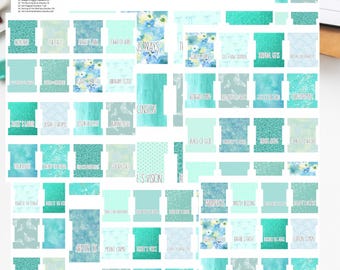 100 topical Bible tabs printout with verse list teal and blue pattern