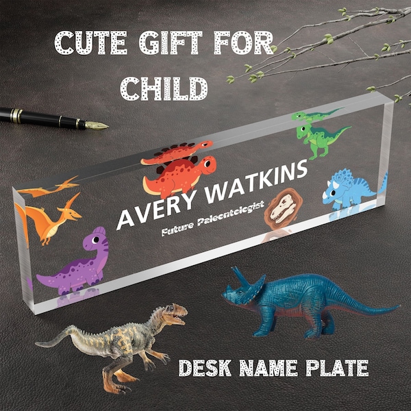 Cute Stocking Stuffer Dinosaur Lover Kid Christmas Gift Desk Name Plate Custom Acrylic Desk Plaque Future Paleontologist