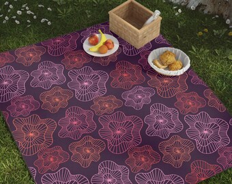 Picnic blanket water-resistant, Floral beach mat with carrying strap