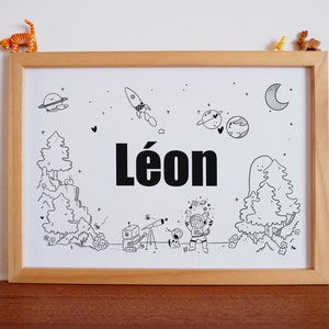 Wallace in space - Gepersonaliseerde voornaamillustratie voor babykind