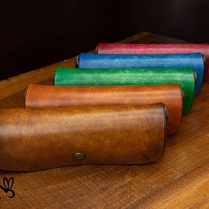 handcrafted leather eyeglass pouch in five colors