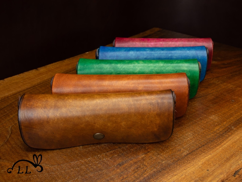 handcrafted leather eyeglass pouch in five colors