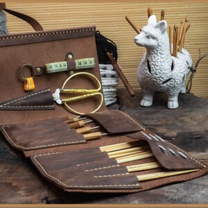 Etui en cuir pliable pour aiguilles à crochets et chaussettes