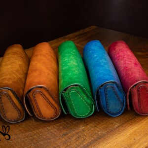 handcrafted leather eyeglass pouch in five colors