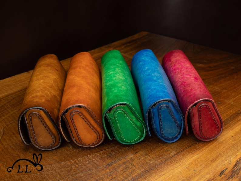 handcrafted leather eyeglass pouch in five colors