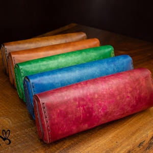 handcrafted leather eyeglass pouch in five colors