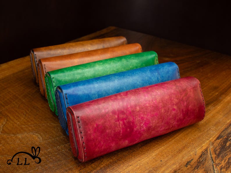 handcrafted leather eyeglass pouch in five colors