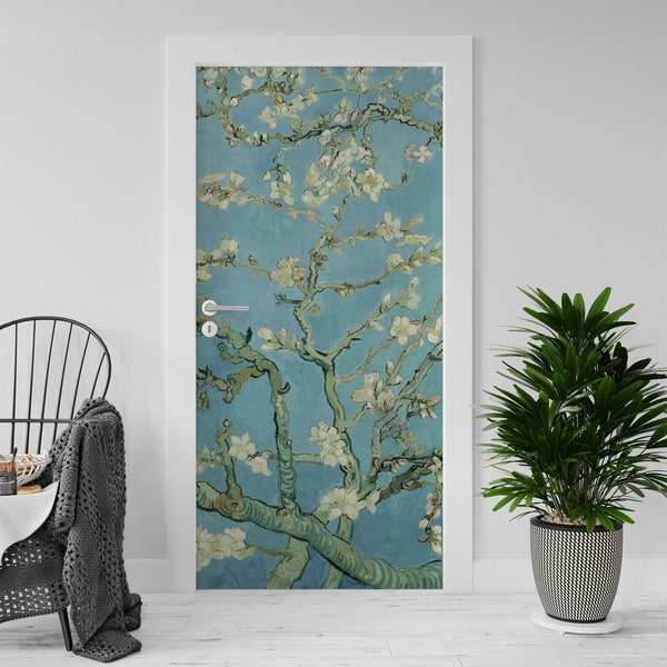 Décoration adhésive pour portes et meubles, Van Gogh, branche d'amandier, décorations d'intérieur, ameublement moderne.