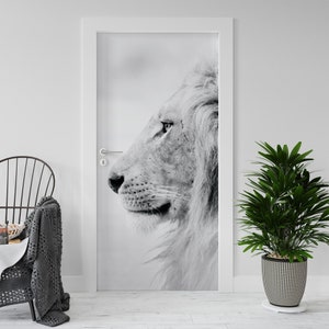 Decorazione Adesiva. Adesivo per porte, frigo e mobili, Leone, animali della savana, decorazioni adesivi per interni, arredo casa moderna.
