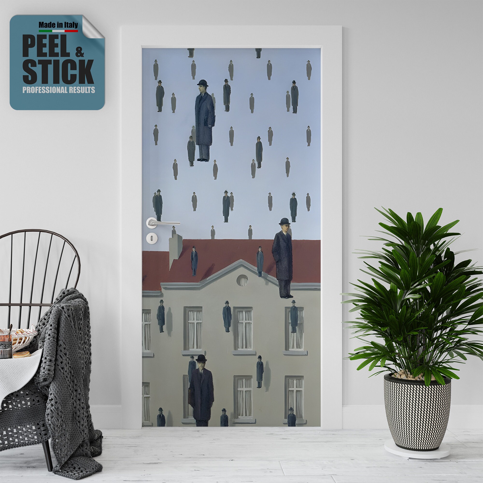 Adhesive Decoration. Door and fridge sticker, Maigritte Omini reproduction, interior decorations, decorative stickers for the home.
