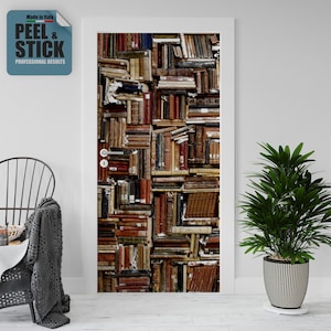 Decorazione Adesiva. Adesivo per porte e frigo, Libreria, Porta con libri, decorazioni per interni, sticker decorativi per la casa.