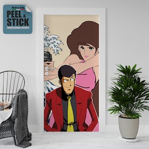 Klebende Dekoration. Tür- und Kühlschrankaufkleber, berühmte Diebescomics Lupin und Margot, Innendekoration, dekorative Aufkleber für das Zuhause.