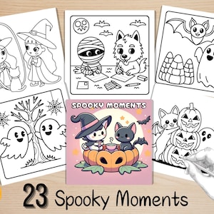Bold and Easy Coloring Book, Spooky Moments Coloring Pages, Cozy Creepy Halloween Scenes Coloring, Relaxing Activity for Adults and Kids