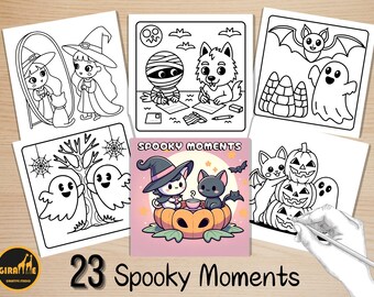 Bold and Easy Coloring Book, Spooky Moments Coloring Pages, Cozy Creepy Halloween Scenes Coloring, Relaxing Activity for Adults and Kids