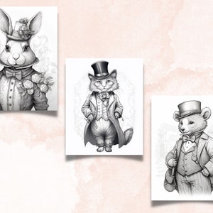 65 Victorian Animals Coloring Book, Printable Fairytale Animal Coloring Pages, Grayscale Cute Victorian Coloring Book for Adults and Kids