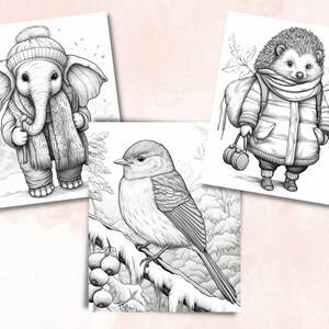70 Winter Animals Coloring Book, Printable Winter Cutties Coloring Pages, Grayscale Cute Winter Woodland Coloring Book for Adults and Kids