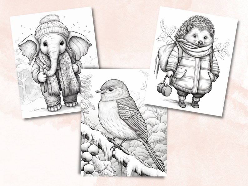 70 Winter Animals Coloring Book, Printable Winter Cutties Coloring Pages, Grayscale Cute Winter Woodland Coloring Book for Adults and Kids