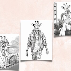 50 Fantasy Giraffe Coloring Book, Printable Secret Life of Giraffe Coloring Pages, Grayscale Cute Animal Coloring Book for Adults and Kids