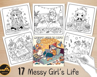 Bold and Easy Coloring Book, Messy Girl Coloring Pages, Cute Kawaii Girly Coloring, Relaxing Cozy Activity for Adult and Kids, Stress Relief