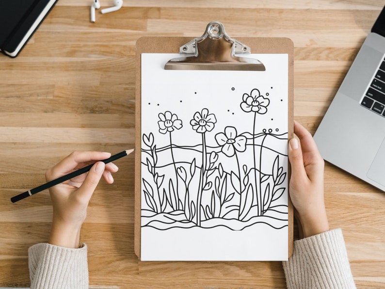 Bold and Easy Coloring Book, Cute Botanical Coloring Pages, Kawaii Flowers Garden Coloring, Cozy Relaxing Activity for Adults and Kids