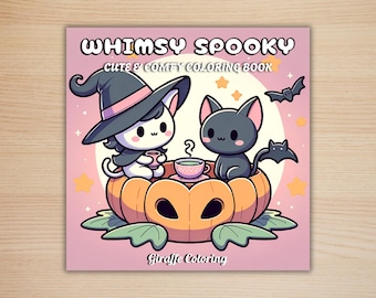 Libro para colorear espeluznante y caprichoso, 40 páginas para colorear extravagantes, portada PNG gratuita, páginas para colorear de Halloween, diversión espeluznante y adorable para adultos.