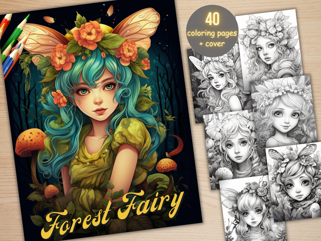 40 Little Forest Fairy Coloring Book, Fantasy Enhanted Woodland Fairy ...