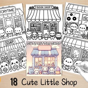 Bold and Easy Coloring Book, Cute Little Shop Coloring Pages, Kawaii Town Storefronts Coloring, Relaxing Activity for Adults, Stress Relief