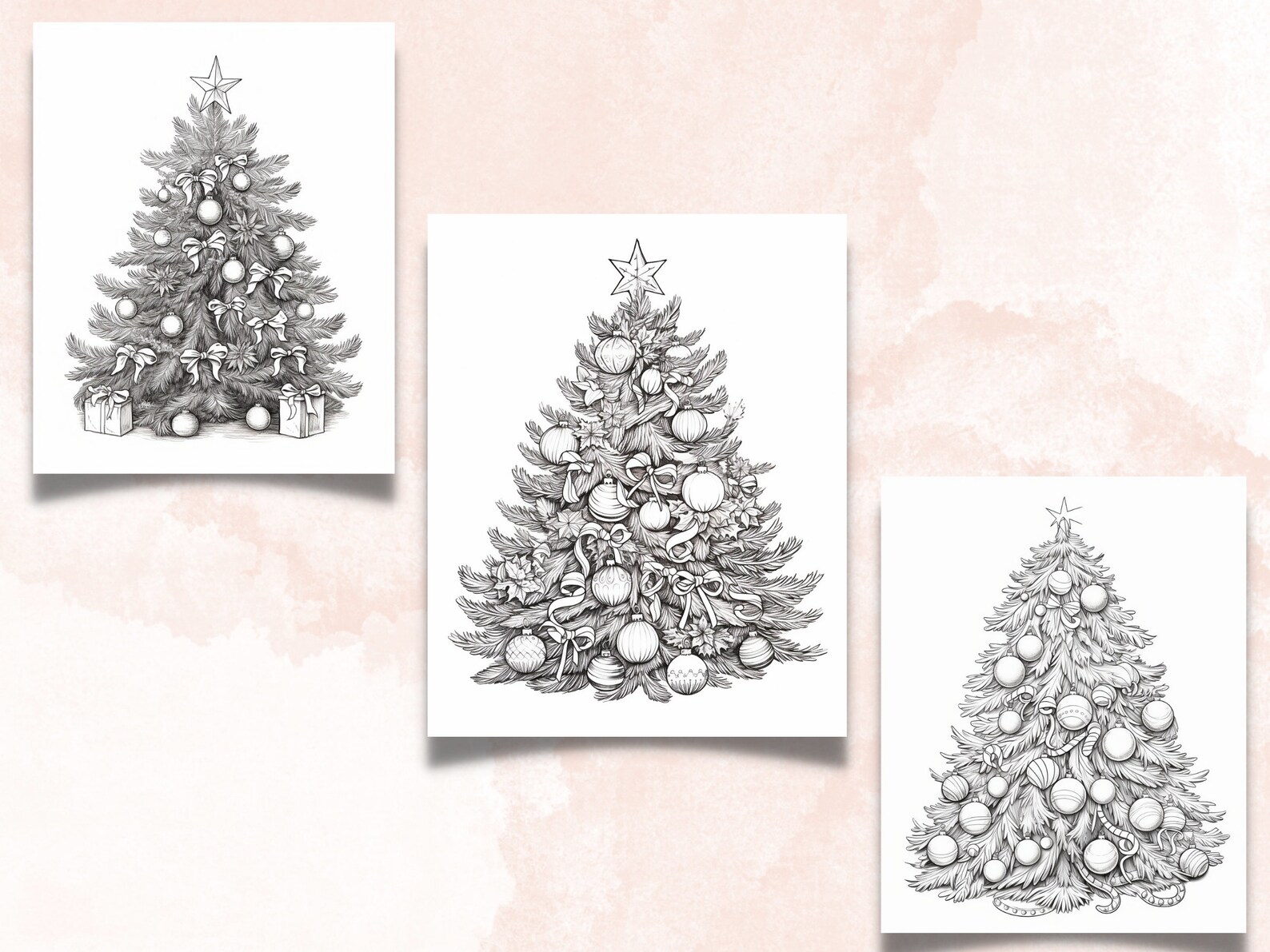 40 Christmas Tree Coloring Book, Printable Xmas Noel Holiday Coloring ...
