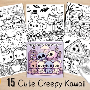 Bold and Easy Coloring Book, Cute Creepy Kawaii Coloring Pages, Hygge Spooky Moments Coloring, Relaxing Activity for Adults, Stress Relief