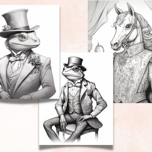 65 Victorian Animals Coloring Book, Printable Fairytale Animal Coloring Pages, Grayscale Cute Victorian Coloring Book for Adults and Kids