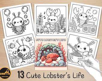 Libro para colorear fácil y atrevido, páginas para colorear de langostas, escenas submarinas adorables y divertidas, animales marinos de verano para colorear, alivio del estrés para niños