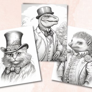 65 Victorian Animals Coloring Book, Printable Fairytale Animal Coloring Pages, Grayscale Cute Victorian Coloring Book for Adults and Kids