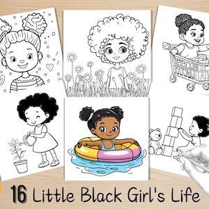 Bold and Easy Coloring Book, Little Black Girl Coloring Pages, Cute Kawaii Afro African Girl Coloring, Relaxing Activity for Adults and Kids