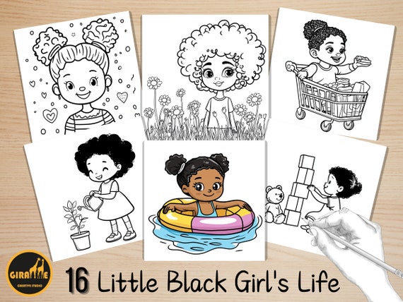 Bold and Easy Coloring Book, Little Black Girl Coloring Pages, Cute Kawaii Afro African Girl Coloring, Relaxing Activity for Adults and Kids