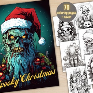 70 Spooky Christmas Bundle Coloring Book, Printable Horror Xmas Santa Coloring Pages, Grayscale Gothic Christmas Coloring Book for Adults