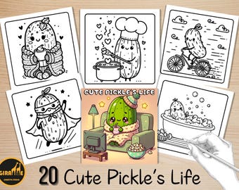 Mutiges und einfaches Malbuch, süße gemütliche Pickle-Malseiten, Kawaii-Pickle-Malbuch, entspannende Aktivität für Erwachsene und Kinder, Stressabbau