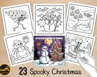 Spooky Christmas Coloring Book, Cute Creepy Christmas Festive Coloring Pages, Scary Xmas Coloring, Relaxing Activity for Adults and Kids