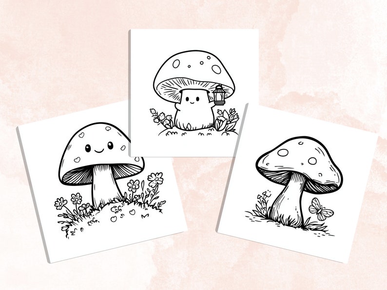 Bold and Easy Coloring Book, Kawaii Mushroom Coloring Pages, Cute Floral Mushrooms Coloring, Cozy Relaxing Activity for Adults and Kids