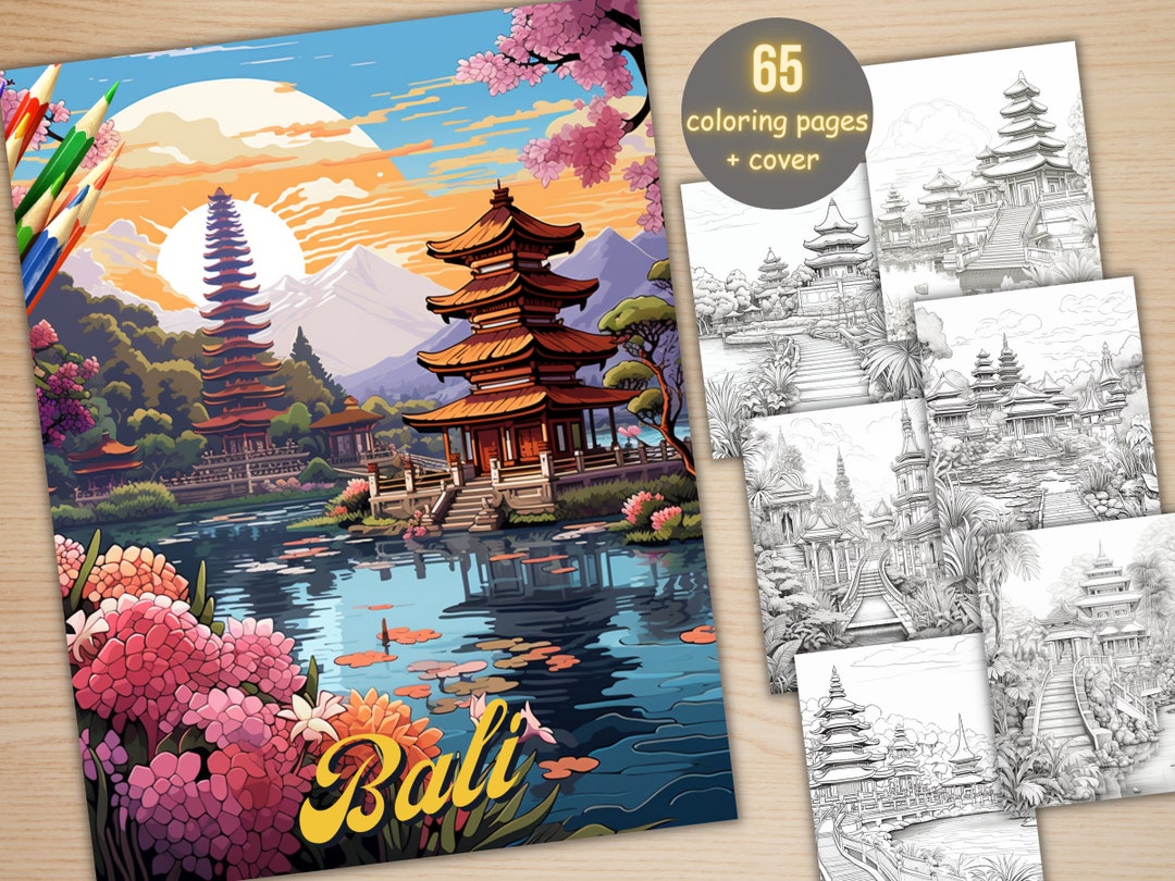 65 Bali City Coloring Book, Printable PDF, Indonesia Scenes Coloring