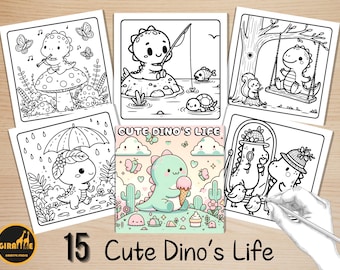 Bold and Easy Coloring Book, Cute Cozy Dino's Life Coloring Pages, Comfy Kawaii Dinosaur Coloring Art, Relaxing Activity for Adults and Kids