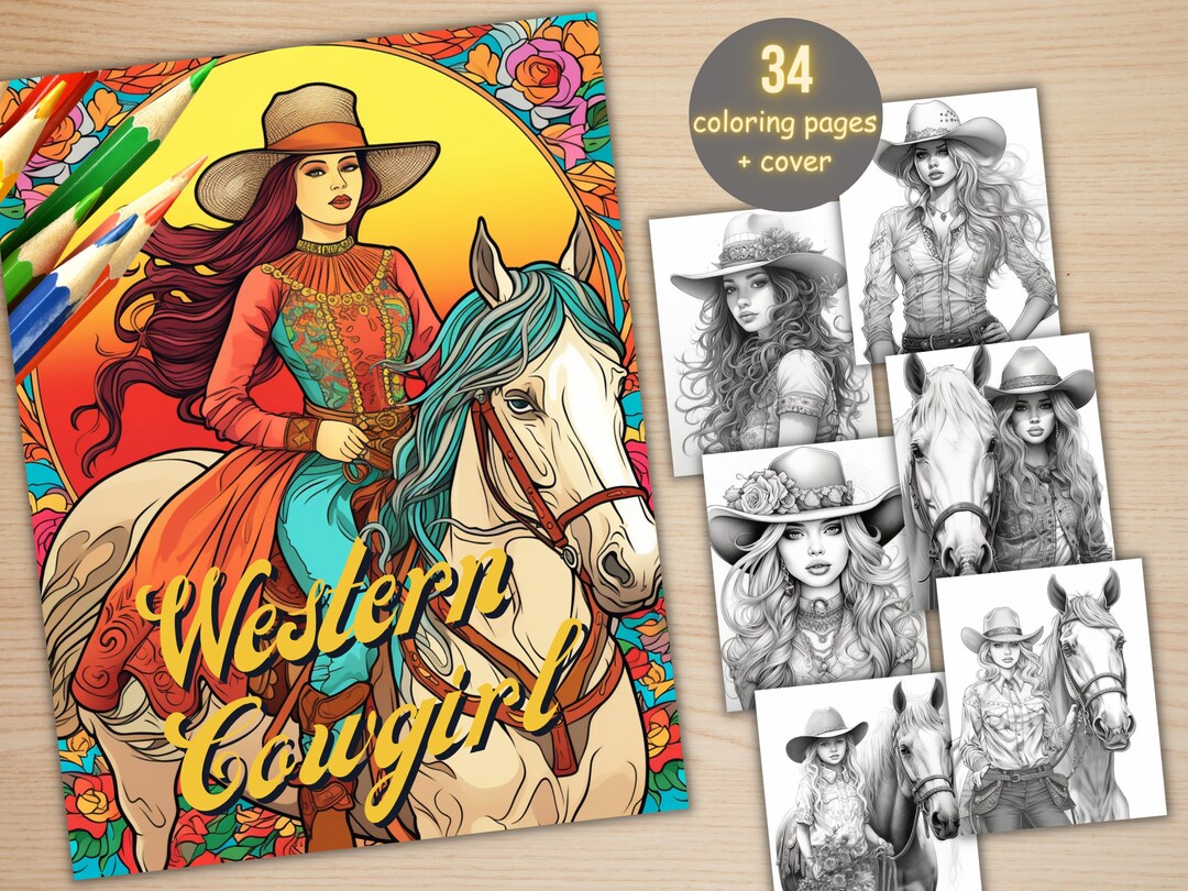 34 Western Cowgirls Coloring Book, Printable Wild West Cowgirl Coloring ...