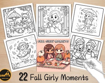 Fall Girly Moments Coloring Pages, Bold and Easy Coloring Book, Cozy Kawaii Autumn Girl Coloring, Relaxing Activity for Adults and Kids