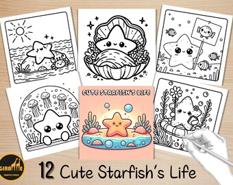 Libro para colorear fácil y atrevido, páginas para colorear de estrellas de mar, escenas submarinas adorables y divertidas, animales marinos de verano para colorear, alivio del estrés para niños