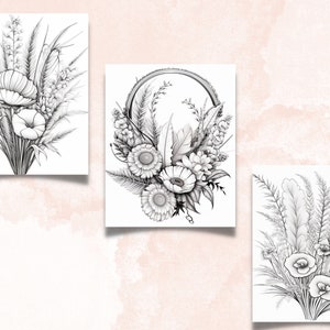 45 Boho Flowers Coloring Book, Printable PDF, Bohemian Floral Plant ...