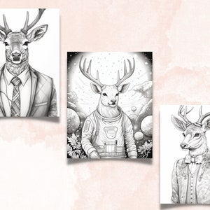 50 Fantasy Deer Coloring Book, Printable Secret Life of Deer Coloring Pages, Grayscale Reindeer Cute Animal Coloring Book for Adults and Kid