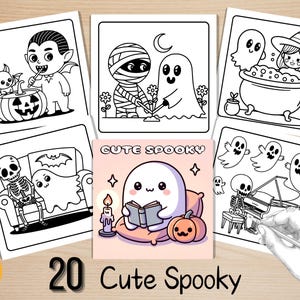 Bold and Easy Coloring Book, Cute Spooky Moments Coloring Pages, Cozy Creepy Halloween Coloring, Relaxing Activity for Adults and Kids