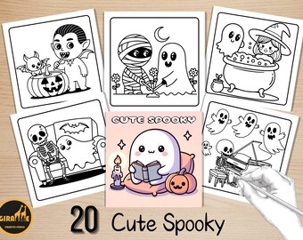 Bold and Easy Coloring Book, Cute Spooky Moments Coloring Pages, Cozy Creepy Halloween Coloring, Relaxing Activity for Adults and Kids