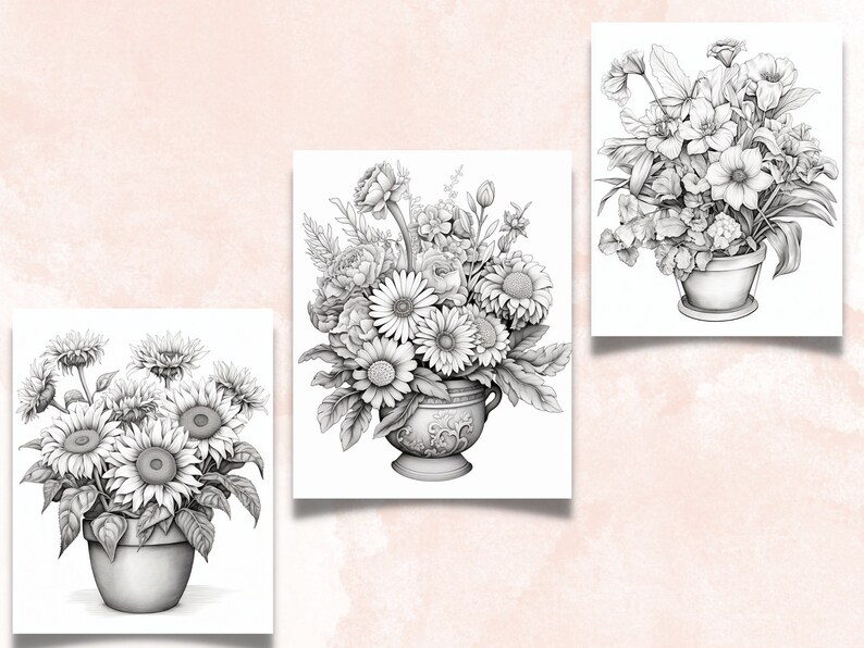 47 Potted Flowers Coloring Book, Printable PDF, Botanical Floral Plant ...